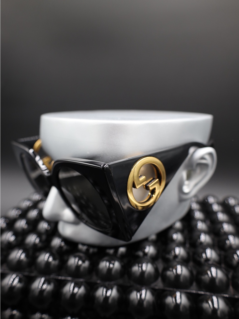 Gucci Black Cat-Eye Sunglasses with Gold GG Emblem